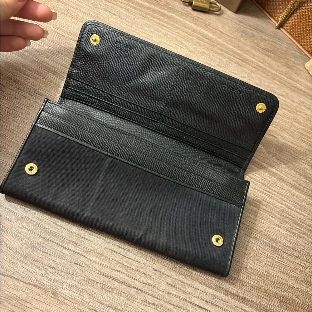 PRADA Black Leather Continental Wallet
